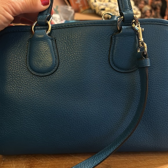 Coach blue mini handbag—new without tags—no issues—pebble leather—10”x9” - Picture 6 of 11